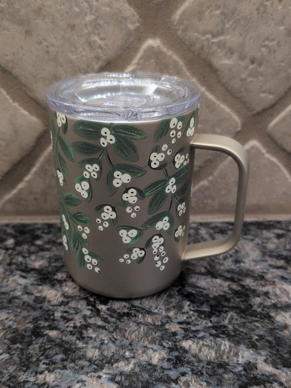 Corkcicle/Rifle Paper 16oz Mistletoe Design Travel Mug with Handle